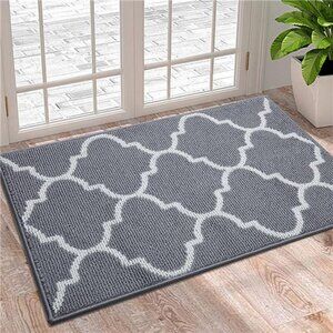 20x32, Non-Slip Absorbent Resist Dirt Entrance Rug, Machine Washable Grey